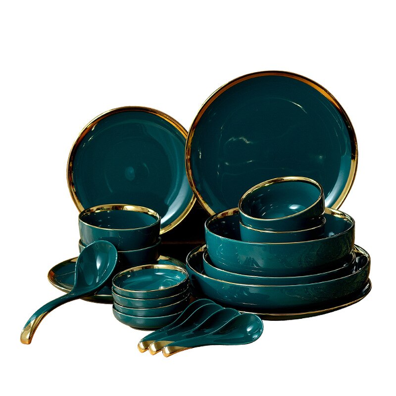 1pcs Green Porcelain Plate ceramic Dinner Plate Tableware Dinner Set Phnom Penh Exquisite Dinnerware Big Soup Ladle Leak Spoon