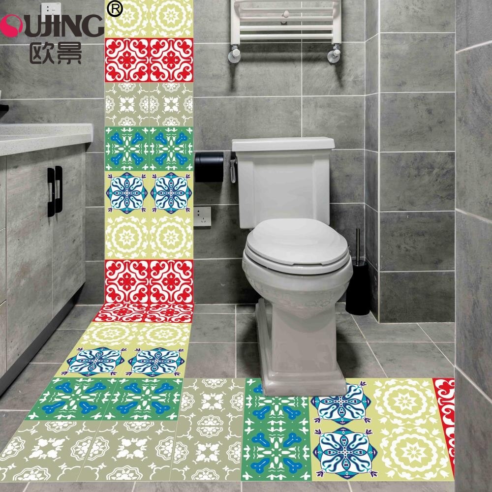 10/15/20cm Colorful Retro Tiles Wall Sticker Kitchen Bathroom Tile Waist Line Wallpaper Waterproof Waist Line Art Mural Poster