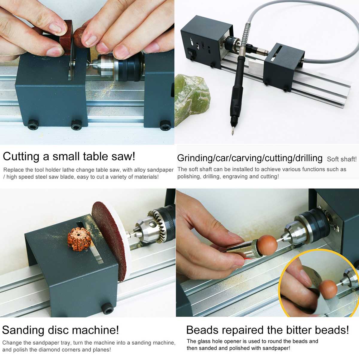 300W Diy Draaibank Polijsten Boor Rotary Tool Mini Kralen Machine Miniatuur Draaibank Boeddha Parel Draaibank Kralen Hout Werken