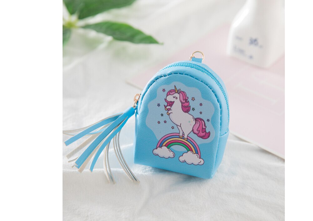 Monedero bonito para mujeres y niñas, monedero para tarjetas, bolsa de llaves, Mini bolso para chicas, estampado de dibujos animados de unicornio: Blue Rainbow