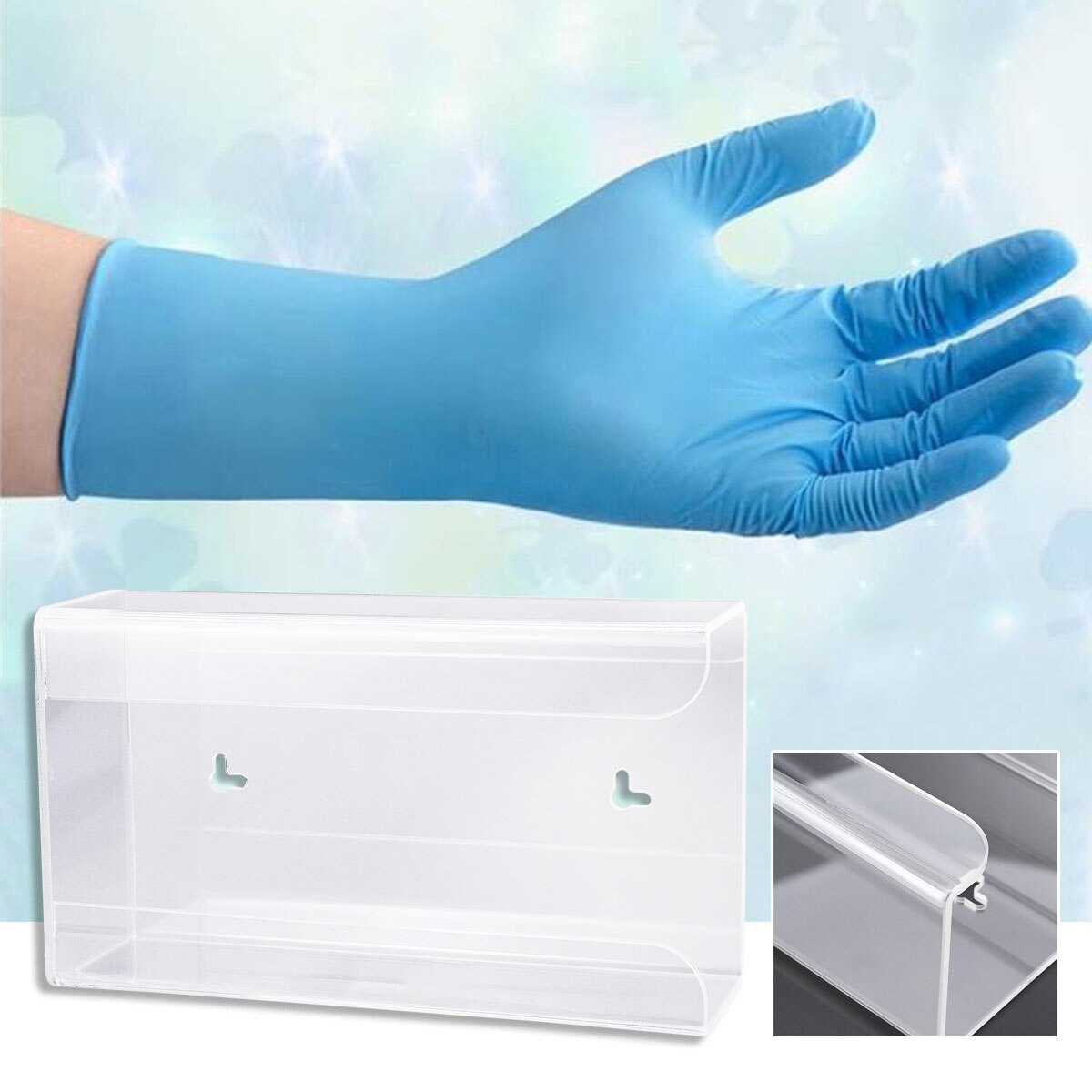 Clear Disposable Gloves Storage Box Transparent Wall Mounted Dispenser Organizer Case