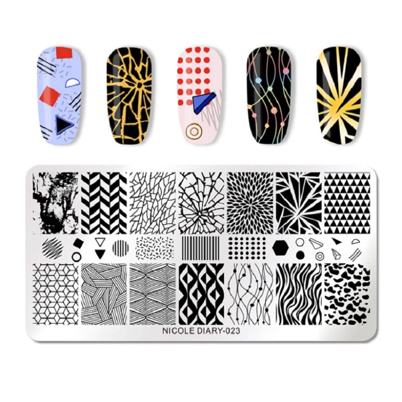 NICOLE DAGBOEK Nail Stempelen Platen Rechthoek Ronde Bloem Grid Plaid Geometrische Afbeelding Print Stencil Nail Template voor Polish Gel
