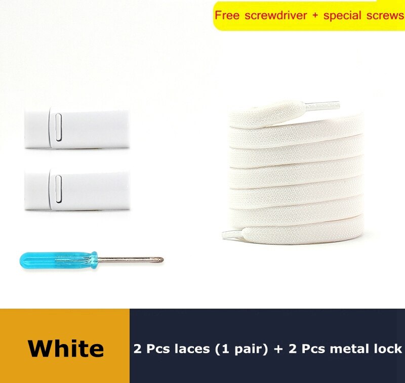 1 para sznurówki których nie trzeba wiązać elastyczny metalowy zamek sznurowadła magnetyczne płaskie nadaje się do wszystkich butów Unisex akcesoria do obuwia Lazy Shoelace: WHITE