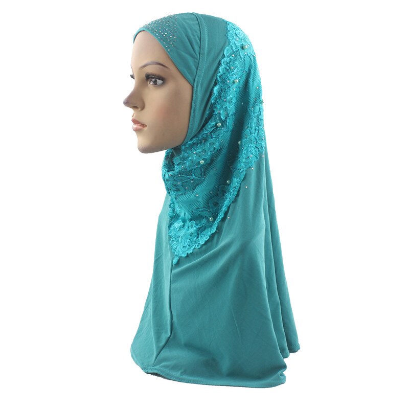 Muslimske kvinder piger hijab islam tørklæde amira håndlavet perle lille diamant blonde patchwork blød stretch: Grøn