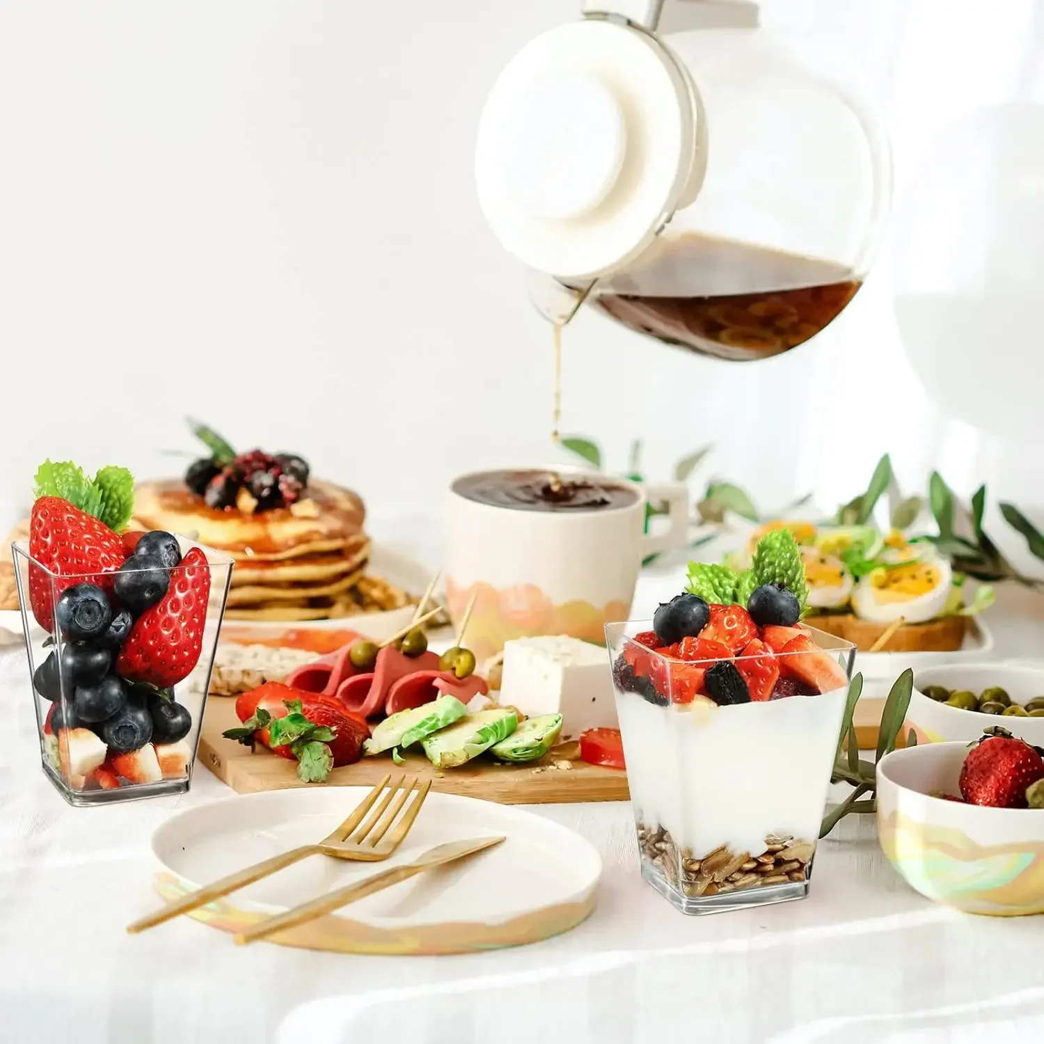 Wielorazowe kwadratowe plastikowe kubeczki na desery z łyżeczkami Przezroczyste kieliszki na przekąnarty mini kieliszki na smakołyki robić degustacji słodkości