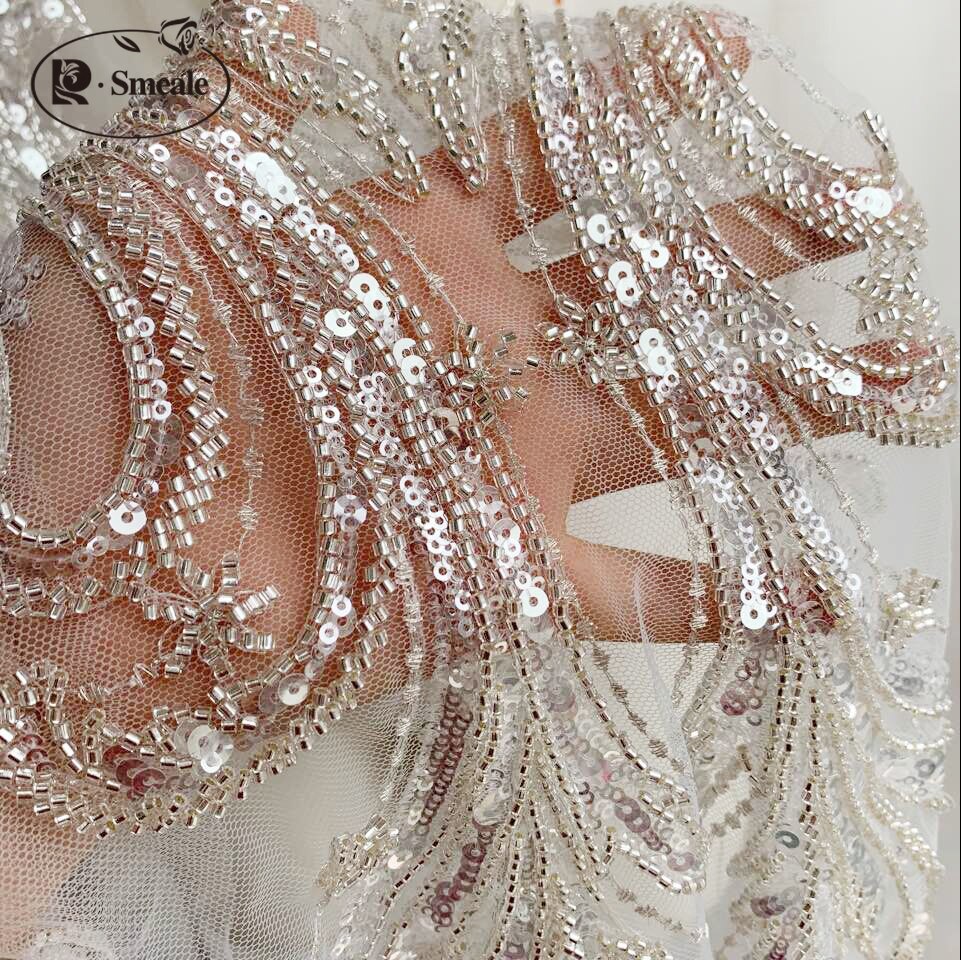 Luxe Europese En Amerikaanse Bruiloft Sequin Zilveren Kralen Kant Stof Positionering Bloemen RS2771