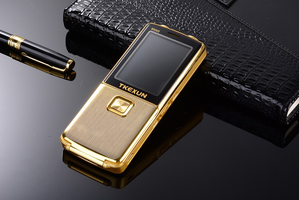 TKEXUN 8800i Flip Phone MP3 MP4 Dual Flashlight Vibration Dual Sim Camera Magic Voice 2.4 Inch Luxury Push Botton Mobile Phone: Add 4GB TF Card / Gold