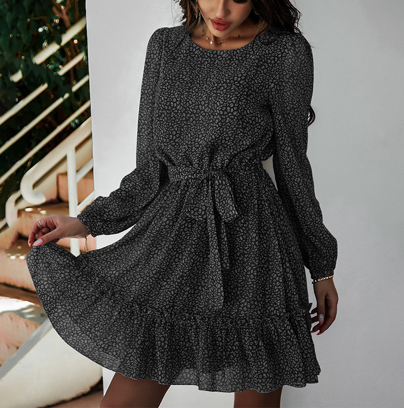 Kvinnor sommar o-ringad chiffongklänningar kvinnliga långärmade klänningar sexiga korta klänningar a-linjeformade festklänningar blommiga vestidos