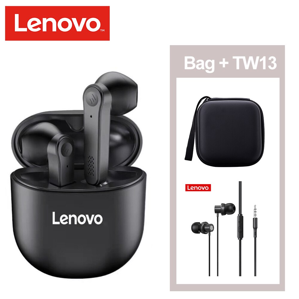 Lenovo-auriculares inalámbricos PD1 TWS BT 5,0, cascos genuinos con Control táctil, semirauditivos, binaurales tipo C con micrófono: black with all