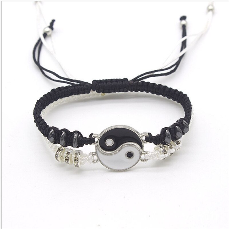 Tai Chi Yin Yang Couple Bracelet Alloy Pendant Adjustable Braided Chain Bracelet Necklace Matching Lover Bracelet Necklace: BY001-3