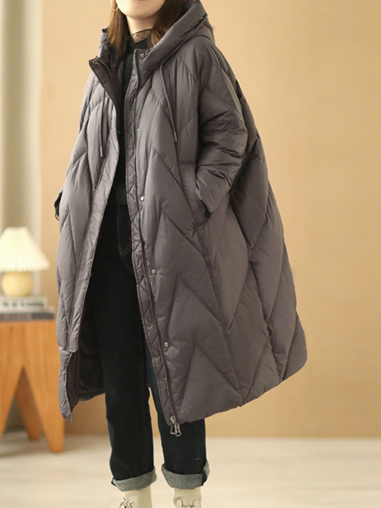 Janveny Women Loose Long Coat 90% White Duck Down Jacket Women Winter Female Overcoat Winter Hooded Puffer Feather Parkas: XL / GRAY