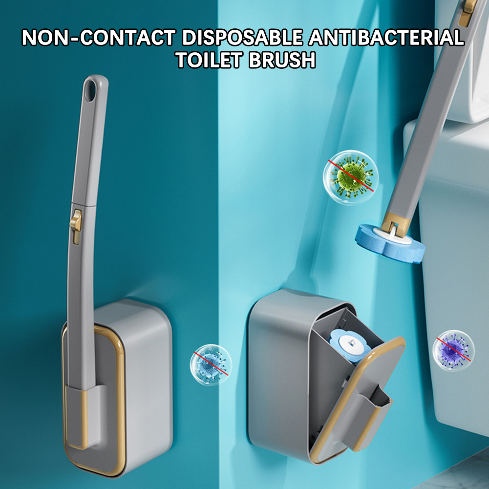 Toalettbørste plassbesparende veggmontert skrubber for rengjøring 6 utskiftbare børstehoder toalettbørste for hjemmehotell