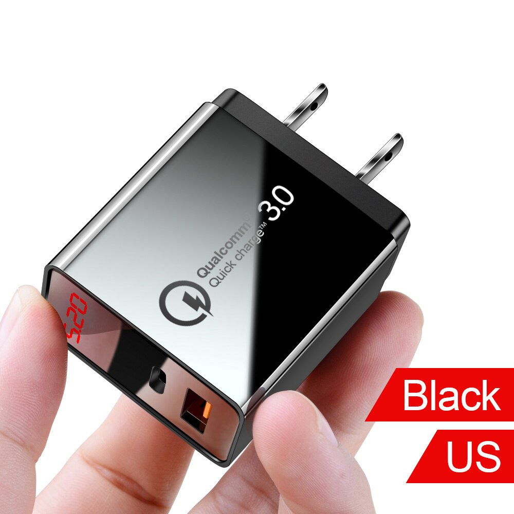 Elough-cargador USB tipo C para teléfono móvil, dispositivo de carga rápida de 18W, PD 3,0, para iPhone XS MAX 7 8 Huawei Samsung Xiaomi: Black  US