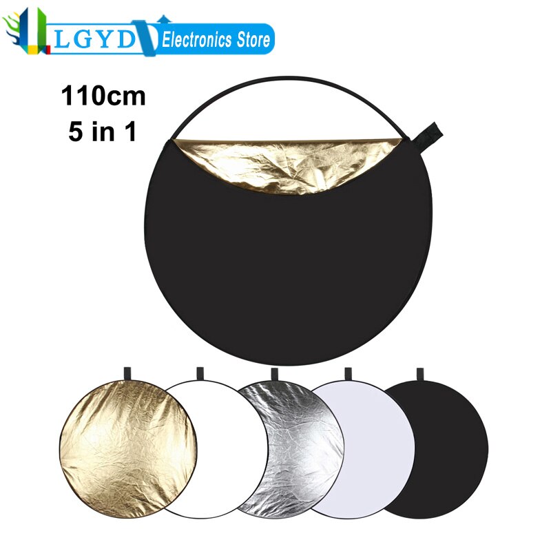 Puluz 110cm vikbar fotostudio reflektorskiva 5 in 1 ( silver/genomskinlig/guld/vit/svart) reflekterande studiofotoskiva diffuer