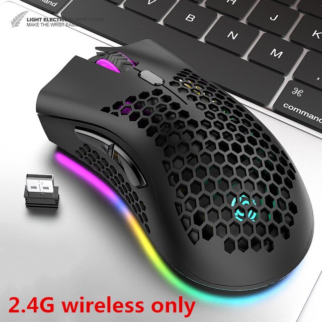 2.4g kabellose gaming-mäuse, wiederaufladbar, usb, rgb-beleuchtung, wabenstruktur, geeignet für desktop-pcs, notebooks und laptops.: 2.4g schwarz