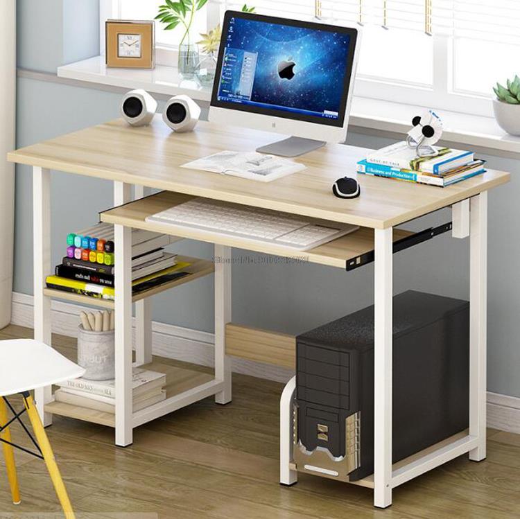 Modern Computer Desk Table With Keyboard Tray Bookshelf For Student Study Writing Home Office Working Table