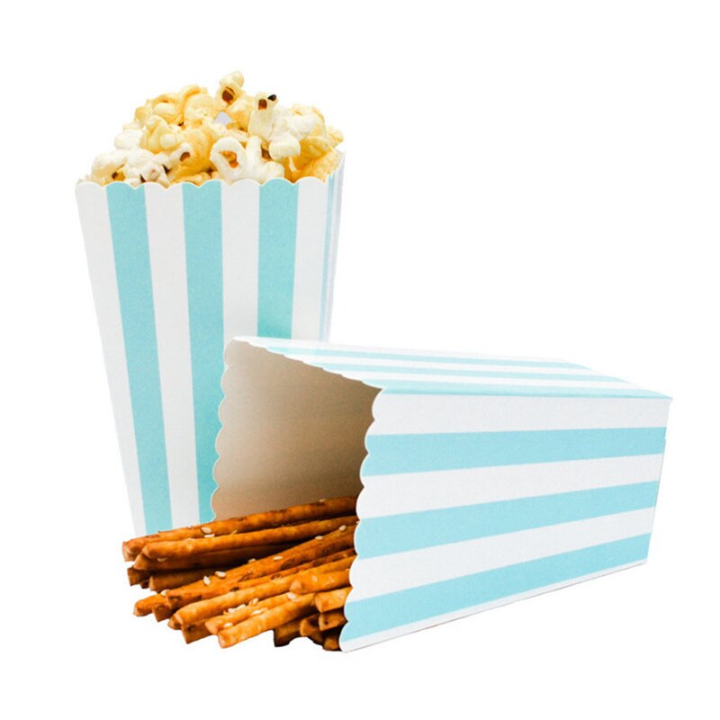 12 stk farverige stribe papir popcorn kasser bryllup dekoration pop majs favor poser jul fødselsdagsfest forsyninger: Blå