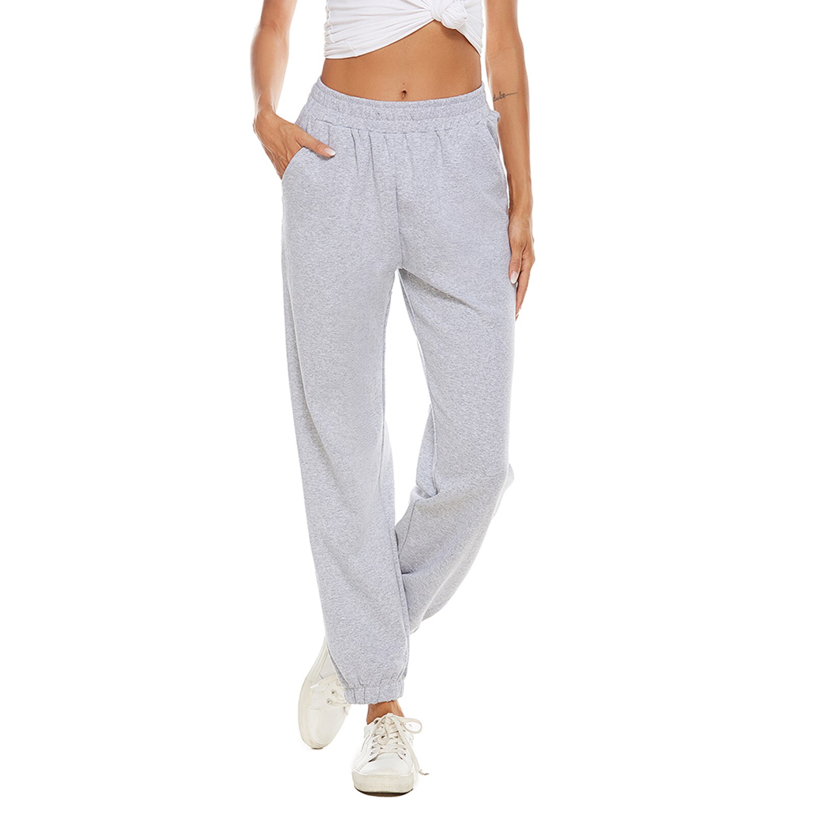 Women's Casual Sport Pants - Elastic Waist, Pockets, Breathable, Loose Fit: XL / Gray