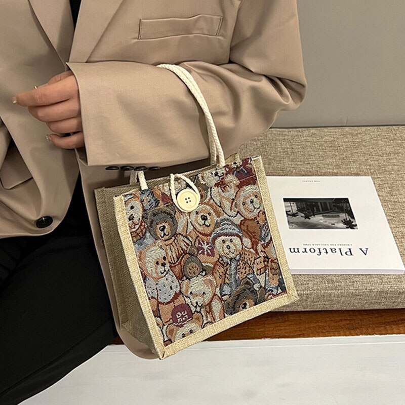 Borsa a tracolla da donna Kawaii orso borsa a tracolla con stampa su tela femminile studente di moda Shopping borsa portatile borsa da donna regali per ragazze