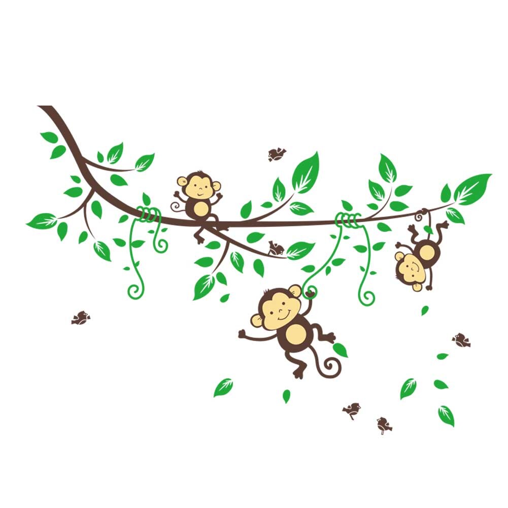 3D cartoon animal monkey tree branch home dacor wall sticker baby children height measure growth chart for kids room decals: Brown