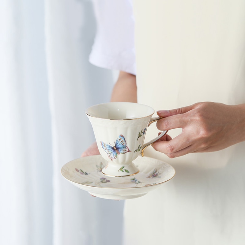 Plantenservies insectenpot theepot gouden rand koffiekopje afternoon tea verguld dessertbord holle deksel