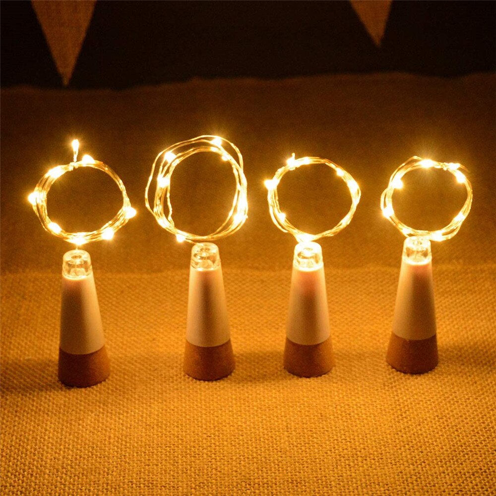 Guirnalda de luces de corcho para botella de vino, cadena de alambre de cobre, LED estrellado, recargable por USB, 2M, 20LED, para bricolaje, , Navidad, boda
