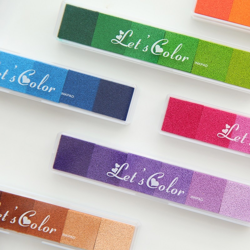 Tampon encreur pour peinture au doigt, 6 couleurs, dégradé de couleur bonbon, coréen