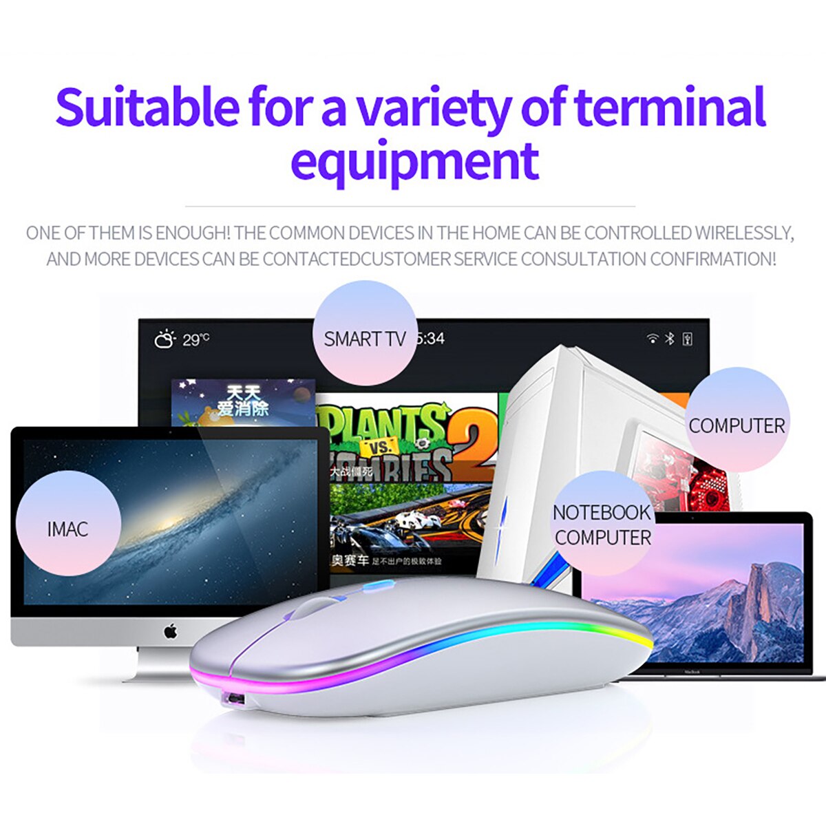 ANKNDO Wireless Mouse Bluetooth RGB Rechargeable Mouse for PC Computer Laptops Silent Mause LED Backlit Ergonomic Gaming Mice