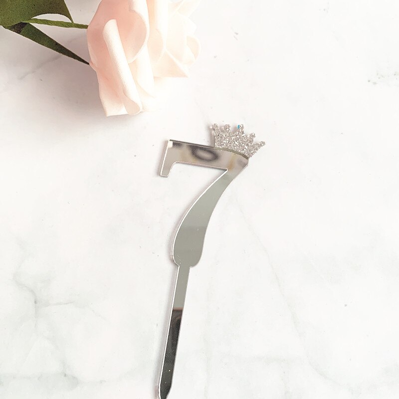 Acrylic Glitter Crown Numbers Happy Birthday Cake Topper Birthday Cakes Baby Shower Cupcake ToppersWedding Cake Toppers: silver7