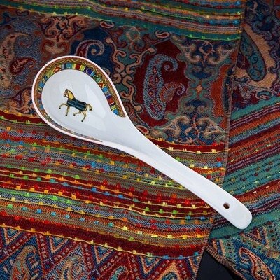 Ceramic Flatware Tableware Set Rice Pasta Bowl Plate Fish Dish Soup Pot Spoon Bone China War Horse Kitchen Utensil Wedding: Big Spoon