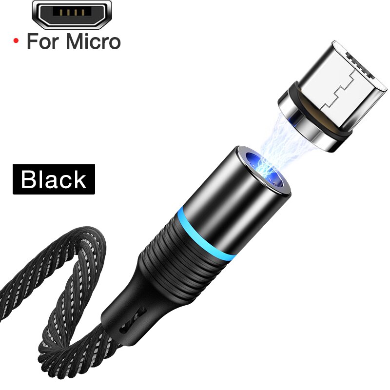 GYSO Ruotare Cavo Magnetica di 360 Gradi USB Tipo C Cavo di Ricarica Veloce di Ricarica Caricatore Magnete 360 Ruota Micro Magnetico Cavo: Black for Micro / 2m