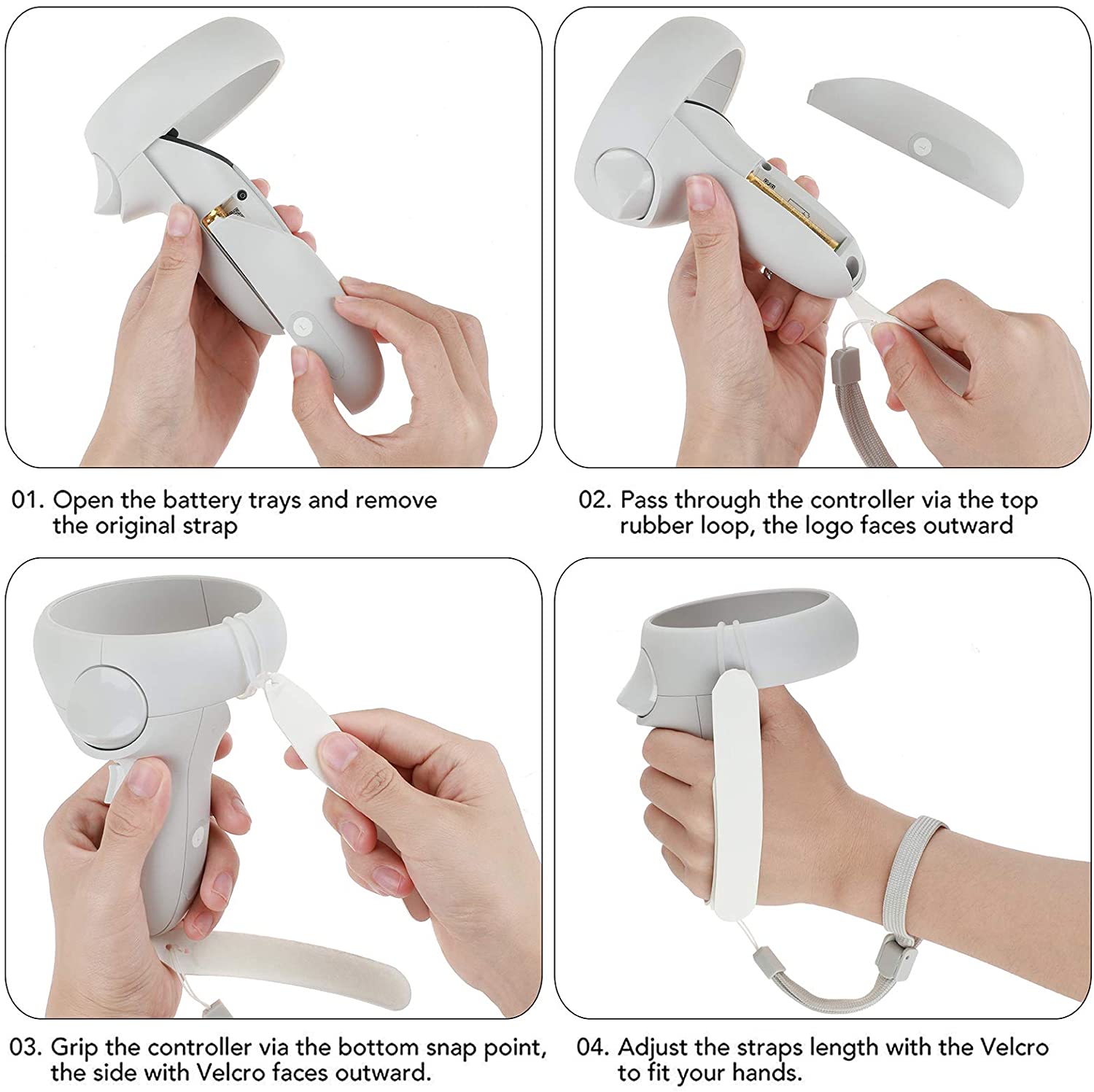 Non-slip PU Knuckle Strap with Adjustable Wrist Strap &amp; Button Cover for Oculus Quest 2 Touch Controller Grip Accessories(Black)