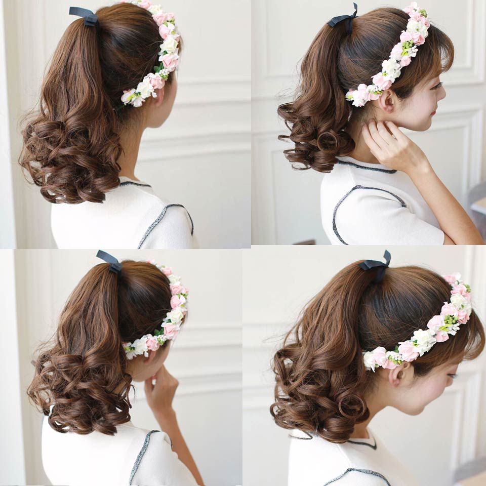 LUPU-coleta de pelo corto rizado para mujer, extensión de cabello con cordón, postizo sintético resistente al calor, tocados