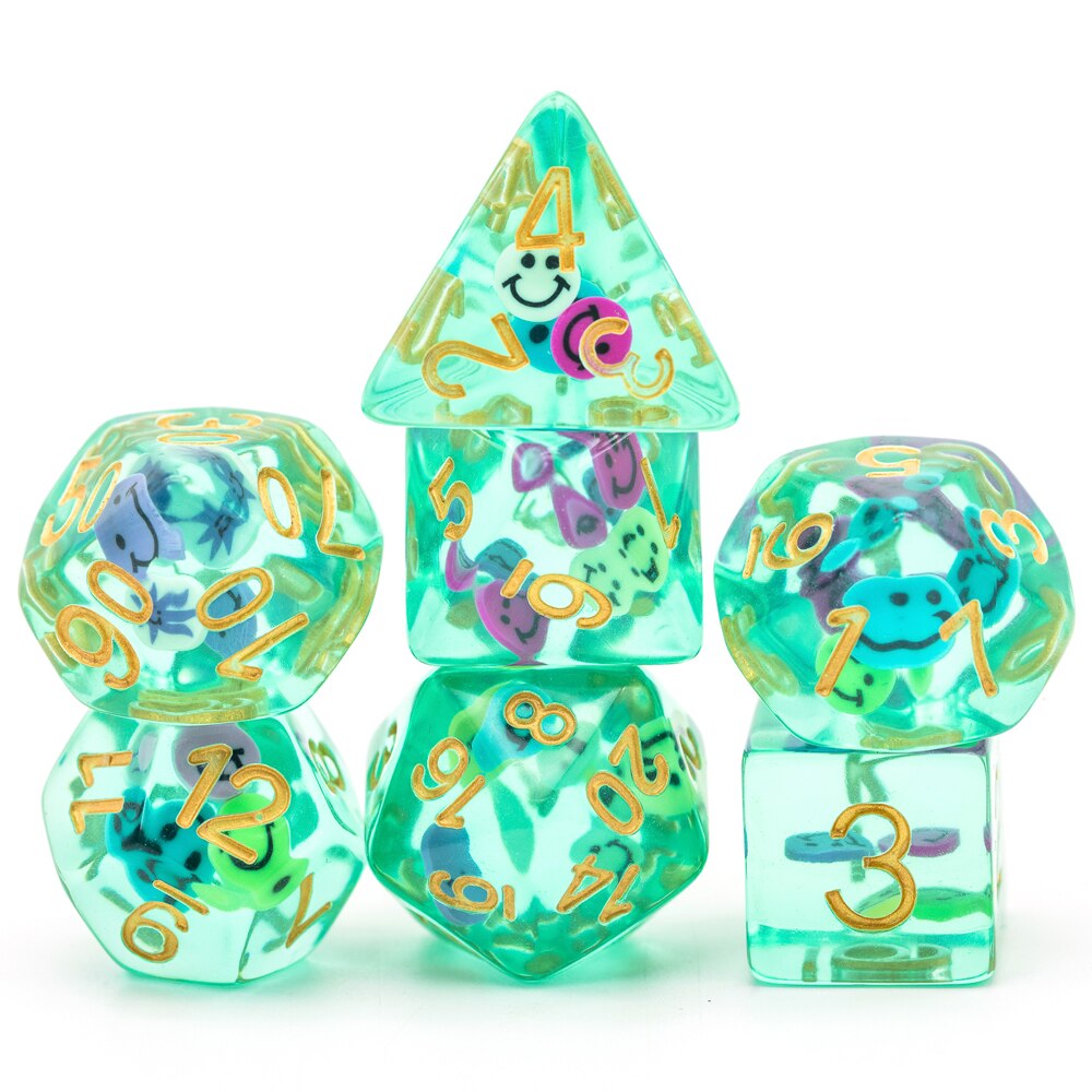 7Pcs/Set Fruit Slices DND Dice D&D Dice Set D4 D6 D8 D10 D% D12 D20 Polyhedral Games Dice Set for Table Games MTG RPG: Smiley