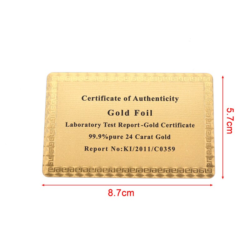 Carte de Collection en feuille d'or 24K, certificat authentique, 1 pièce, plaque signalétique pour et Collection