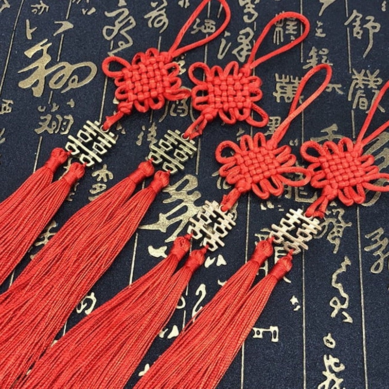 Jaar Chinese Knoop Knopen Hanger Fringe Kwasten Vouwen Fan Decoratie Chinese Knoop met Fringe High-end Uitnodigingskaart