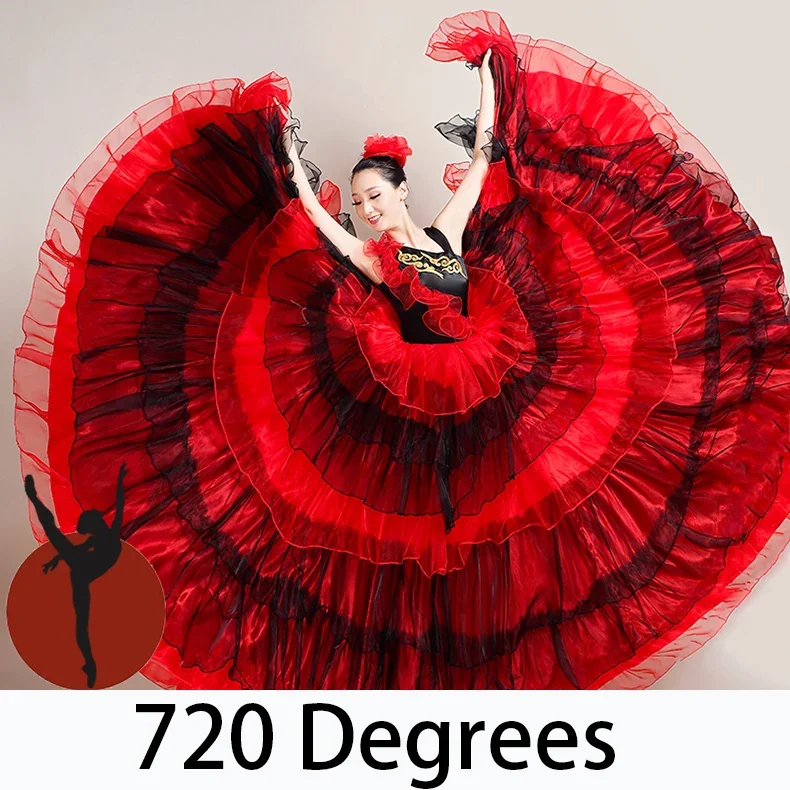 Plus Size Spanish Flamenco Dress Female Belly Dance Dress Gorgeous Stage Performance Team Wear Gypsy Costume: XXL / Blue