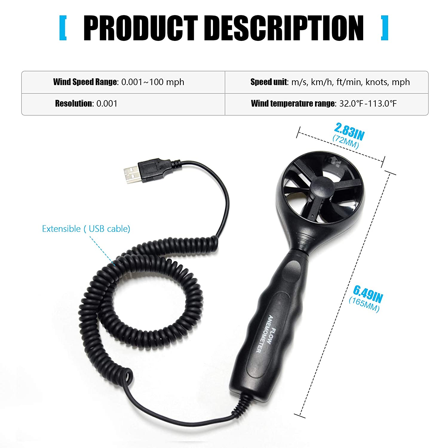 Replacement Wind Sensor Wand for BTMETER BT-856A BT-846A Pro HVAC Anemometer - (Sensor Vane ONLY, Anemometer NOT Included)