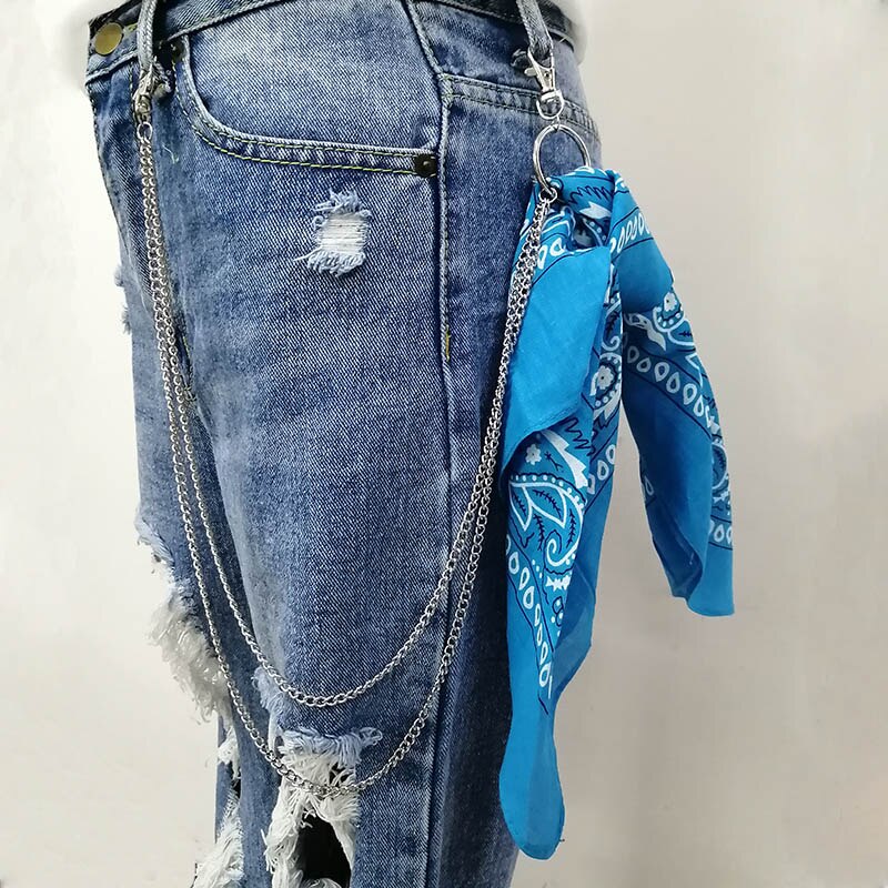 Scarf Metal Pant Chain Punk Hip-hop Trousers Chain Waist Link Metal Wallet Silver Key Chain Keyring Jeans Accessories Z40: kong blue