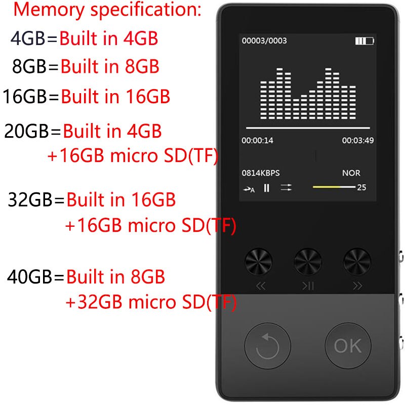 Original metall bluetooth  mp3 player eingebaute lautsprecher hifi verlustfrei sport musik-player recorder e-book fm radio unterstützung tf-karte