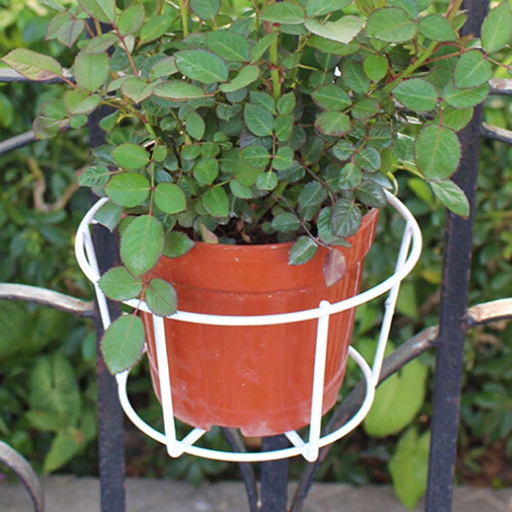Flower Pot Basket Holder Iron Craft Balcony Garden Plant Planter Vase Organizer With Round Hook Home Patio Gadget Decoration