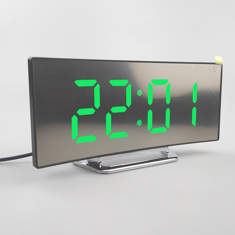 Elektronisk vækkeur lydløs digital ledet stort display spejl elektronisk desktop drevet ure bordindretning horloge: Grøn