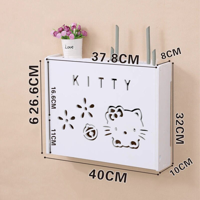 Cajas de almacenamiento para enrutador Wifi inalámbrico, soporte de Cable más madera-plástico, para colgar en la pared, enchufe, tablero, bricolaje, decoración del hogar: 04 Double Kitty Cat