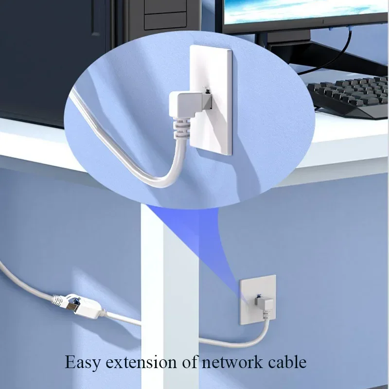 Kątowy kabel Ethernet RJ45 90 stopni uniwersalny Gigabit Kot6 męnarty na żeńnarty przedłużacz sieciowy miedziany przedłużacz Kot5E rj45