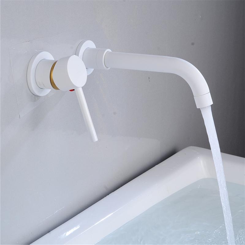 Modern Wall-Mount Mixer Tap Bathroom Sink Faucet Swivel Wall Spout Bath: White