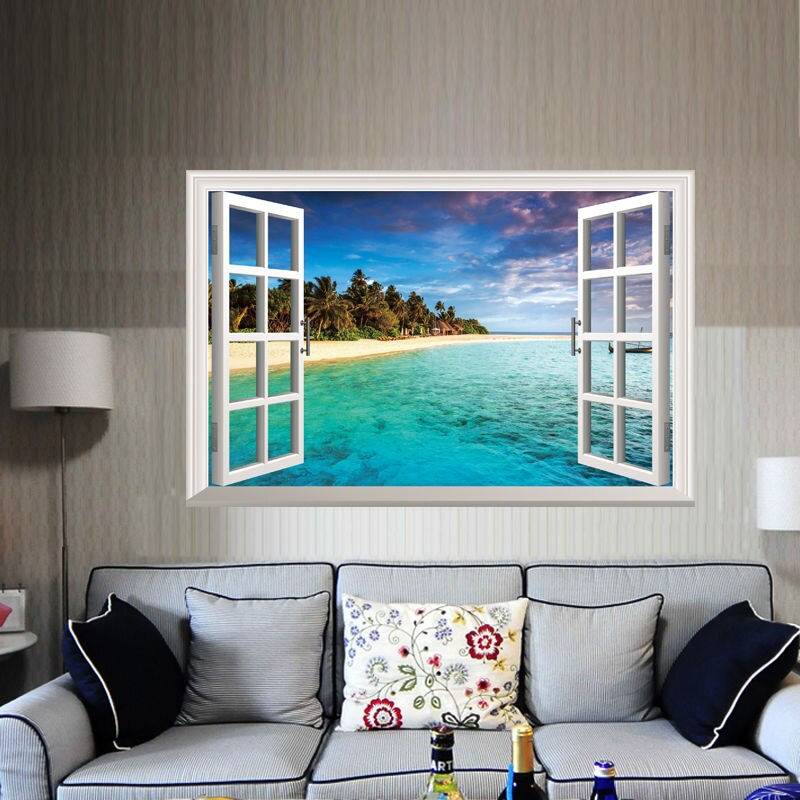 Angoily 3D-Fenster-Wandaufkleber Set – Abnehmbare Landschaftsdeko Mit Flugzeugmotiv, 50x35 Cm, Perfekt Für Wohnzimmer & Schlafzimmer