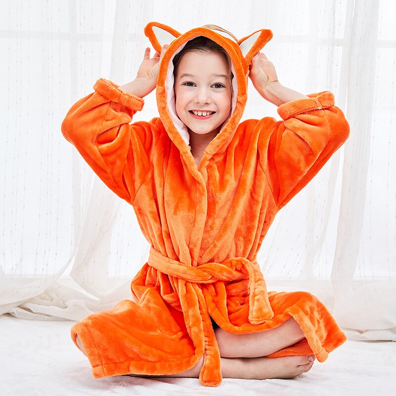 LZH-peignoir en flanelle pour enfants, garçons et filles, pyjama, à manches longues, motif Animal mignon, à capuche