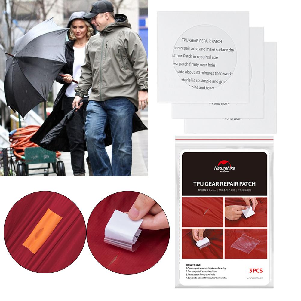 3 sztuk TPU wodoodporny przezroczysty namiot na zewnątrz kurtka taśma naprawcza skrawek samoprzylepne naklejki nylonowe tkaniny plastry akcesoria