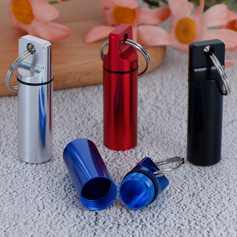 Pastillero de aluminio resistente al agua, estuche para medicamentos, portabotellas, llavero, pastillero para exteriores, pastillero, 4 colores, 1 ud.