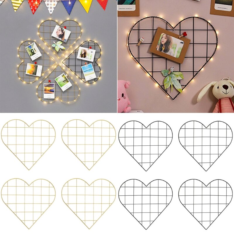4pcs Nordic Heart Mesh Grid DIY Wall Photo Postcards Picture Display Organizer